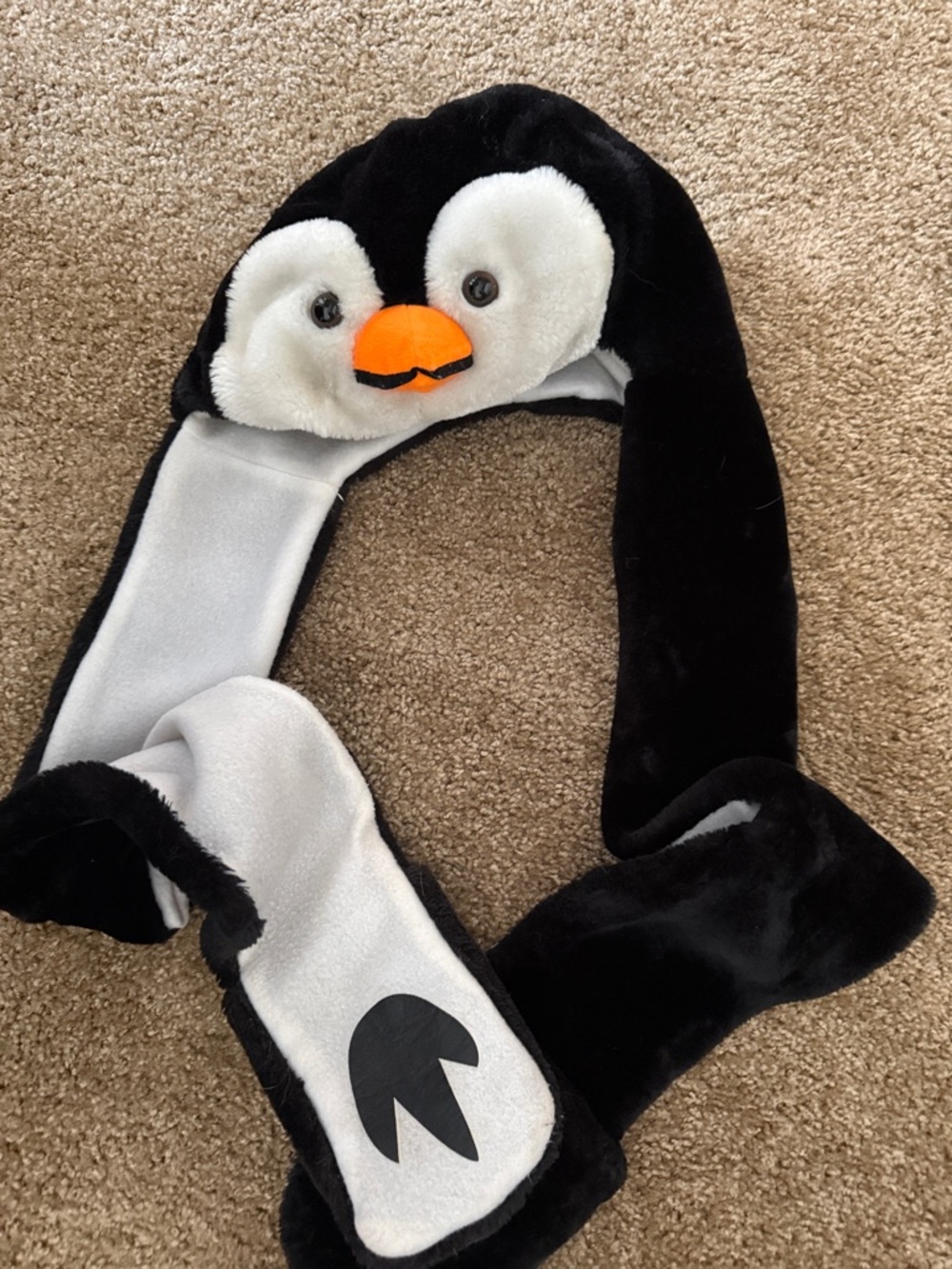 Plush Penguin Hood with Orange Beak